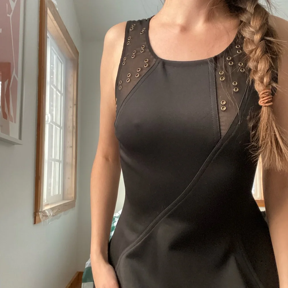 A Line Little Black Dress with Mesh Cutouts - Picture 2 of 5